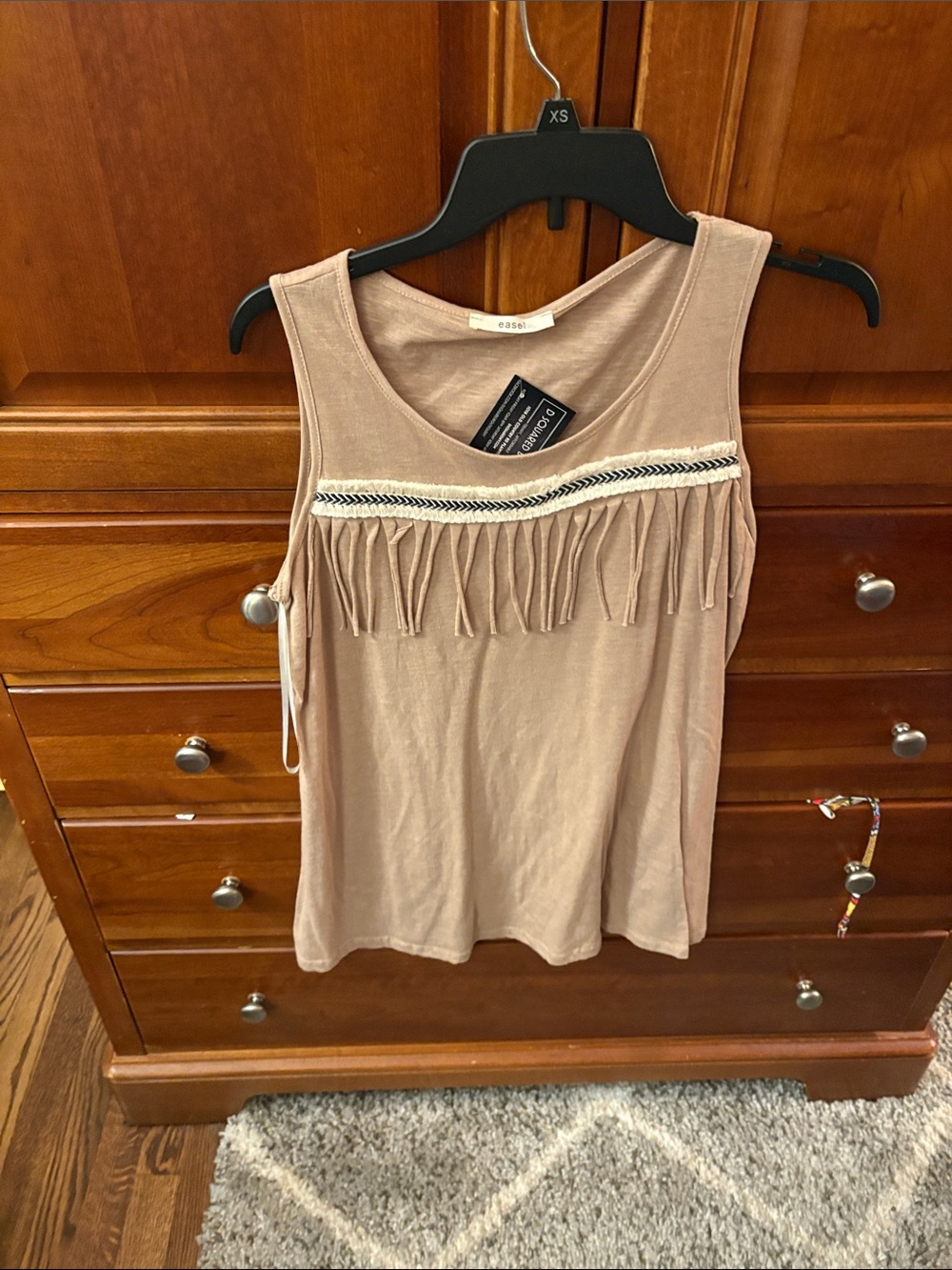 easel Taupe Fringe-Trim Tank Top